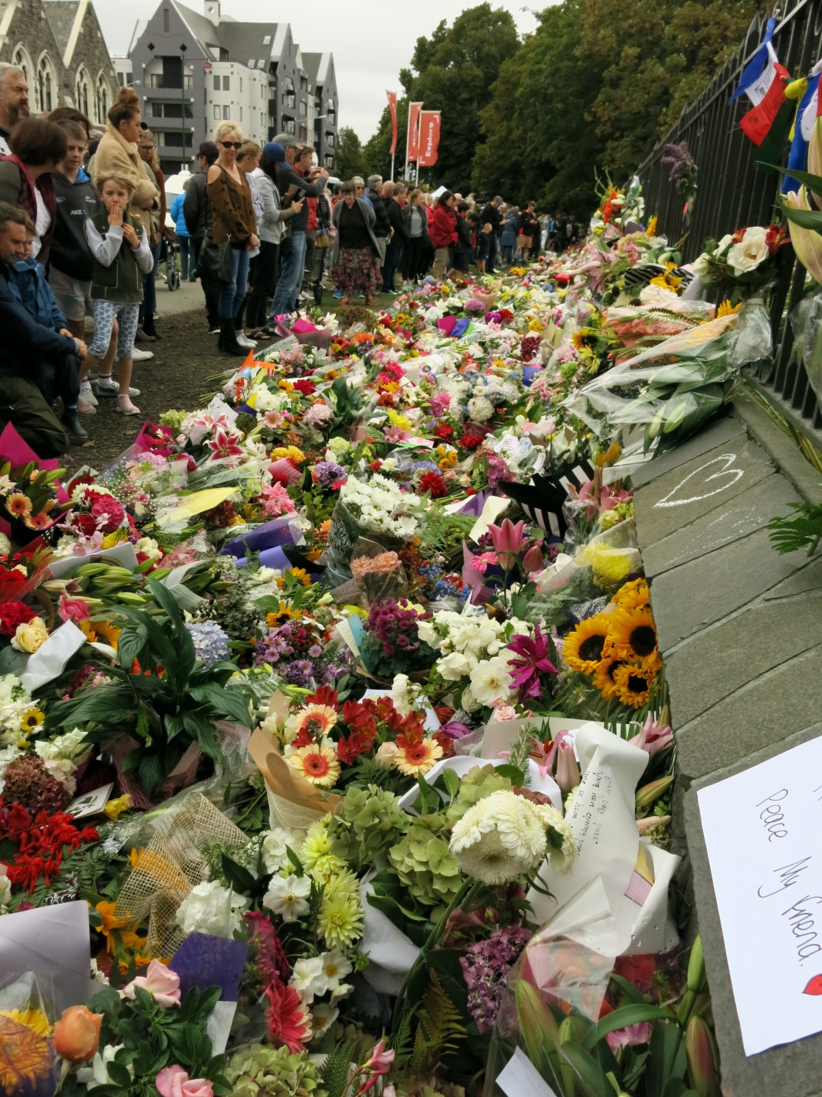 Flowers and tributes on Rolleston Avenue discoverywall.nz