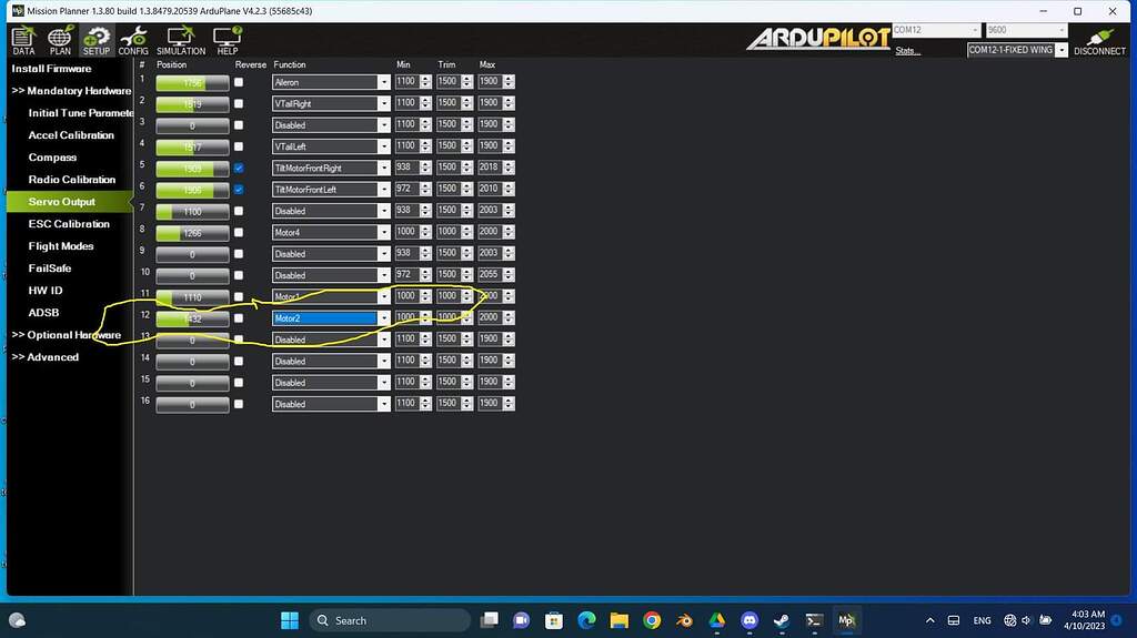 Motor2 servo output strange behavior while plane leveled VTOL Plane