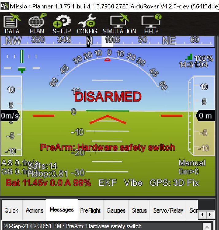Mission Planner HUD says (SAFETY) and I cannot use the throttle Rover