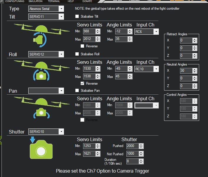 Camera gimbal control not functioning - Copter 3.5 - ArduPilot Discourse