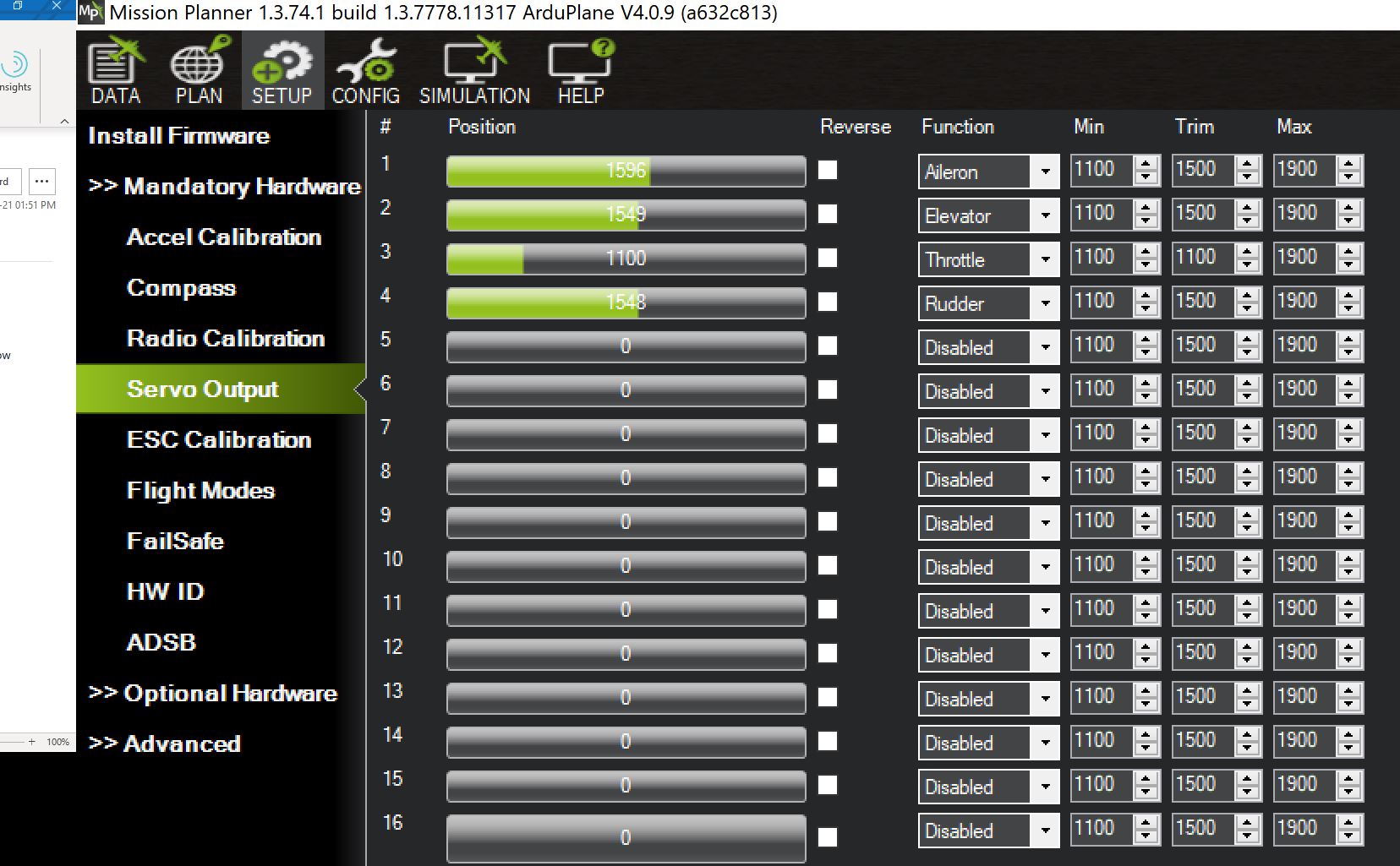 Servo function list in servo output is empty Mission Planner