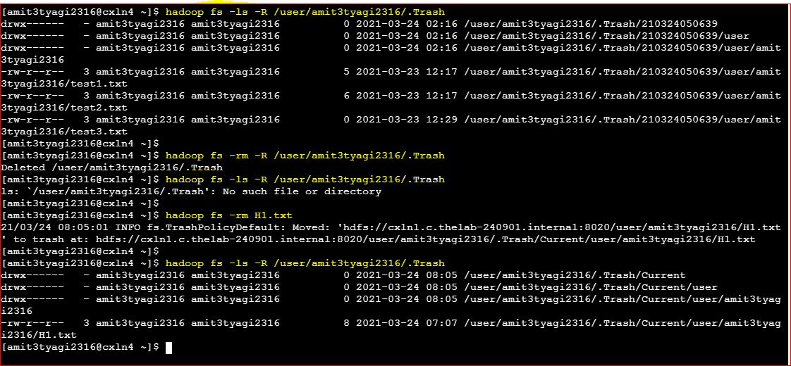 Expunge , deleting files from hadoop trash Hadoop CloudxLab Discussions