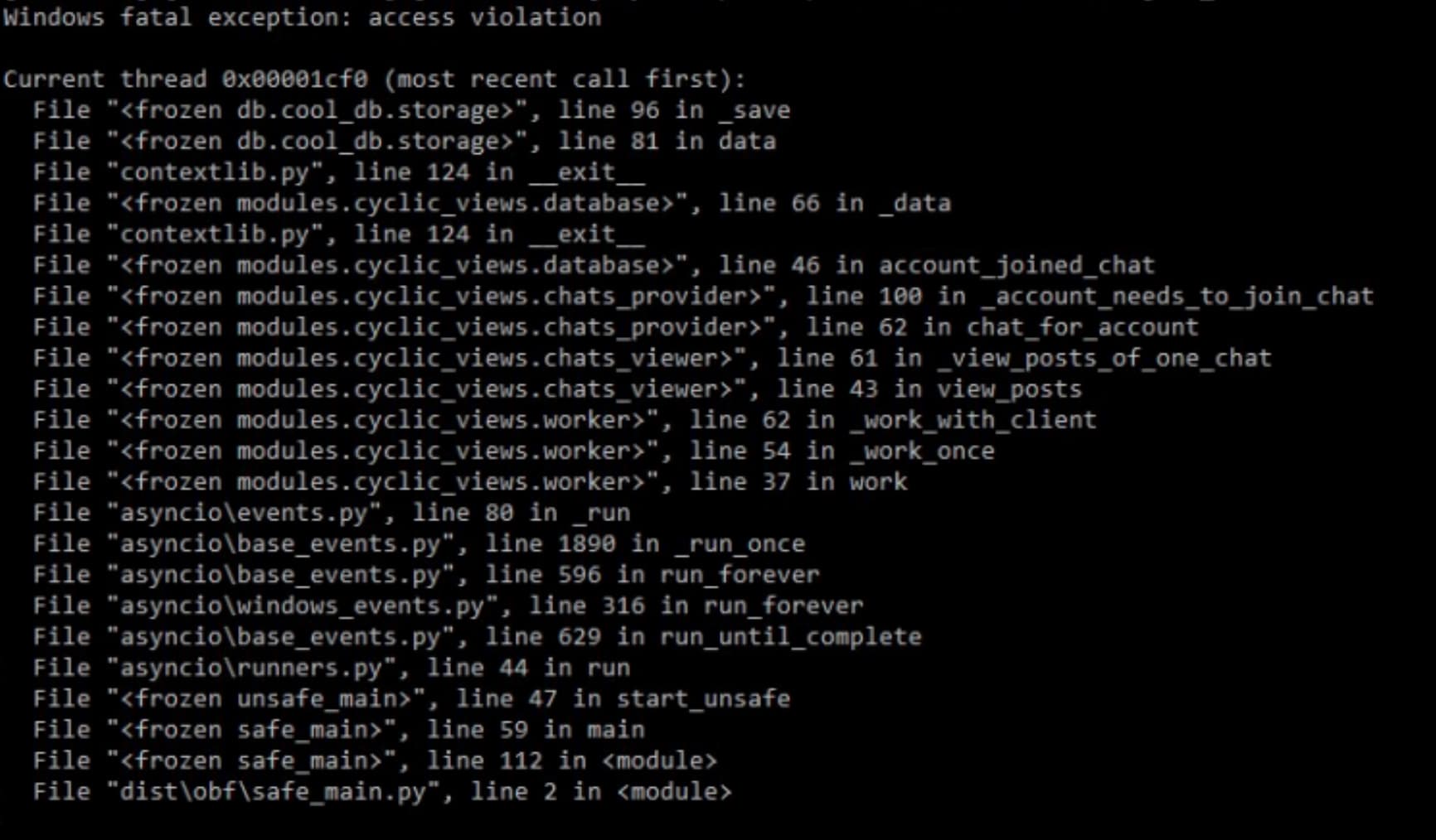 Windows fatal exception access violation Python Help Discussions