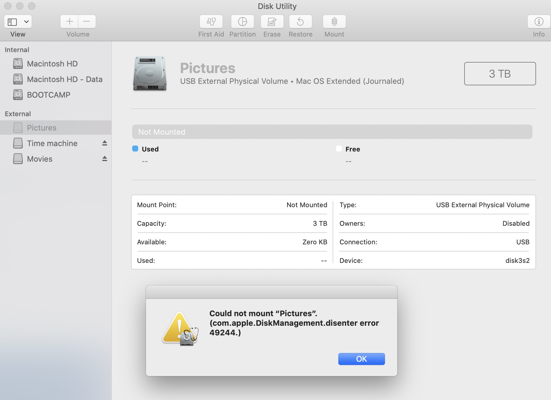 Unable to mount external disk after insta… Apple Community