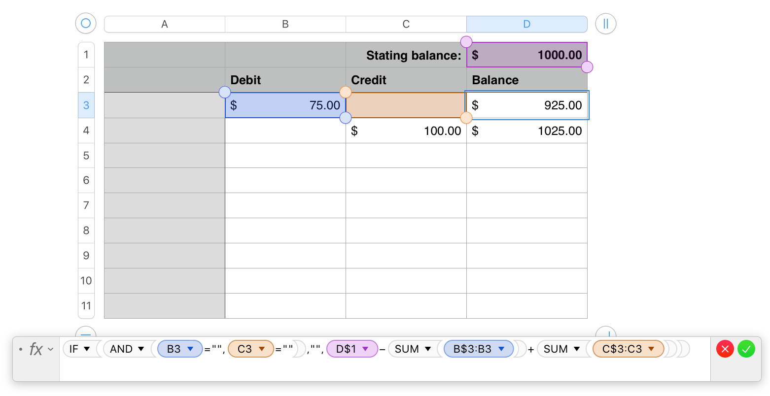 Calculating balance in Numbers Apple Community