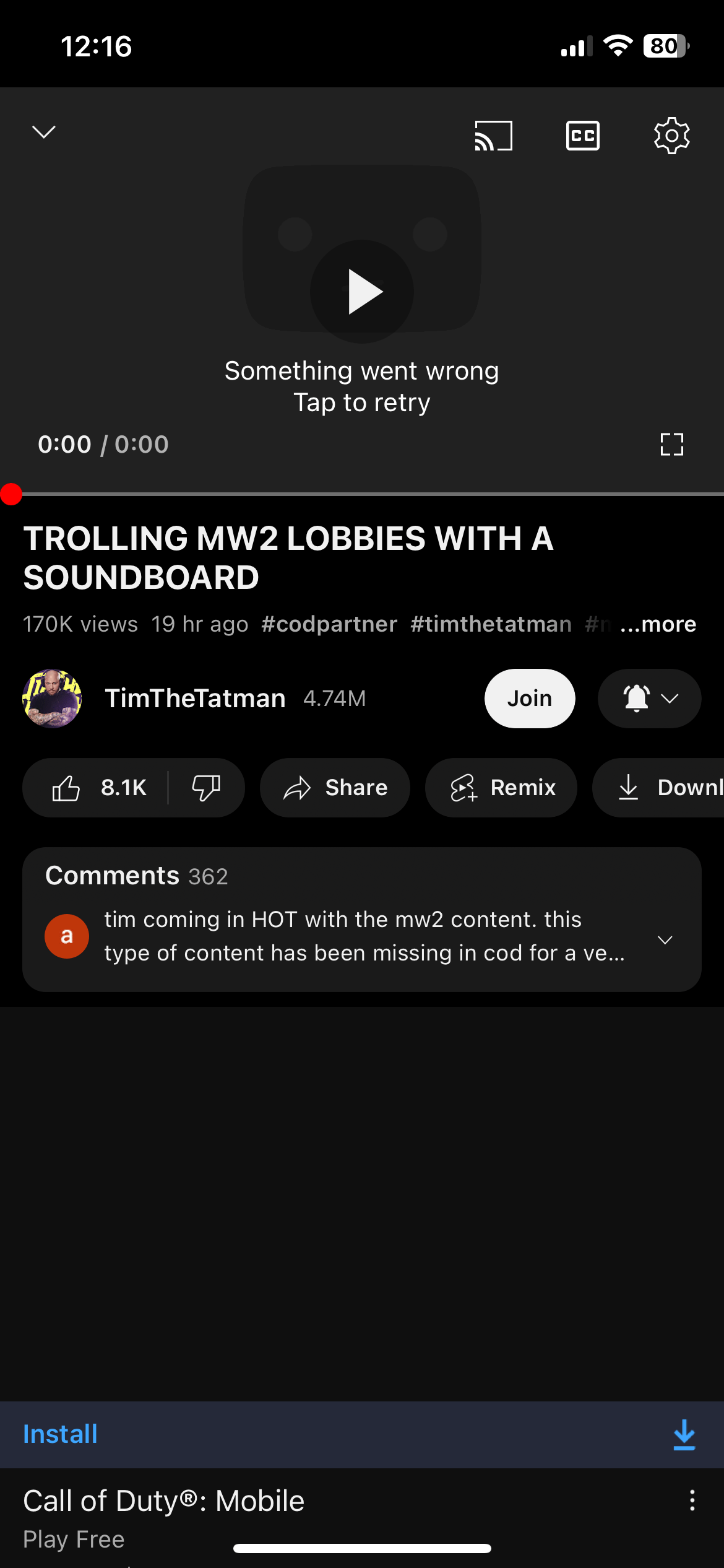 "Something went wrong" YouTube App Crashi… Apple Community