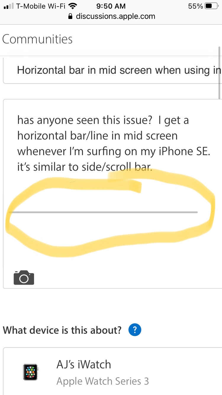 Horizontal bar in mid screen when using i… Apple Community