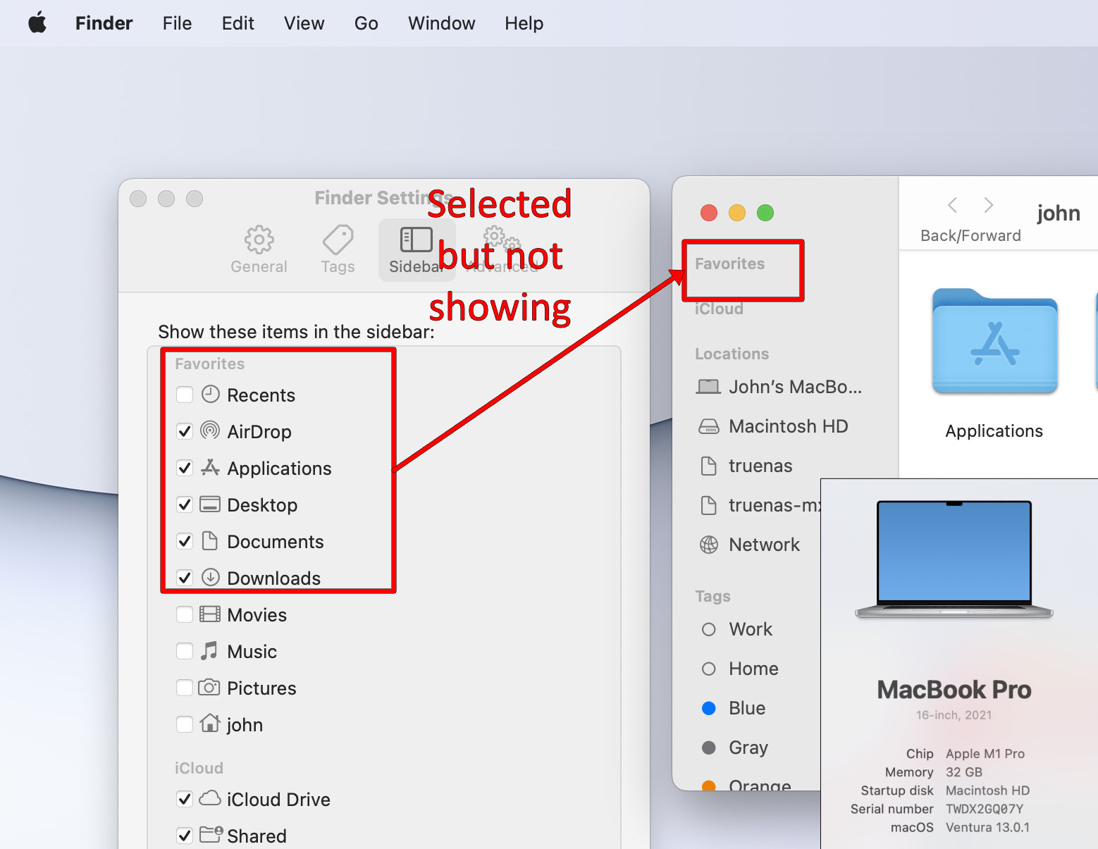 Finder sidebar missing items selected in … Apple Community