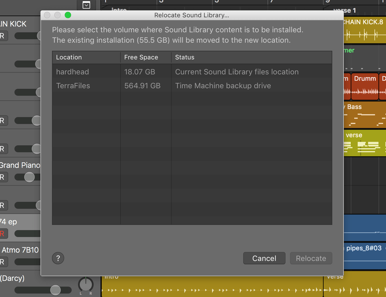 Relocate button greyed out Logic Pro X Apple Community