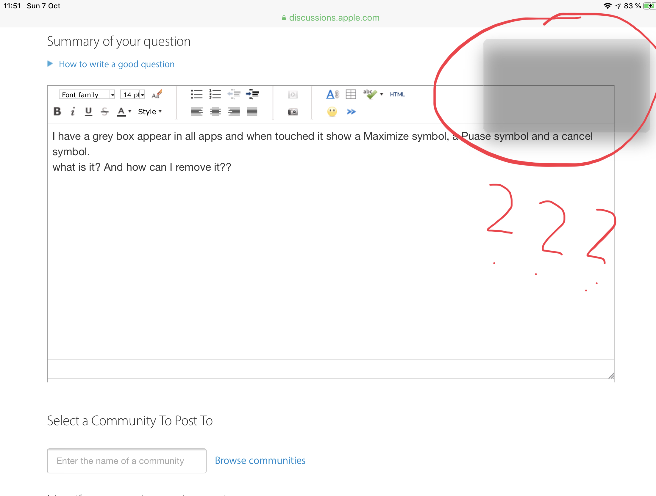 What is the grey box and how can I get ri… Apple Community
