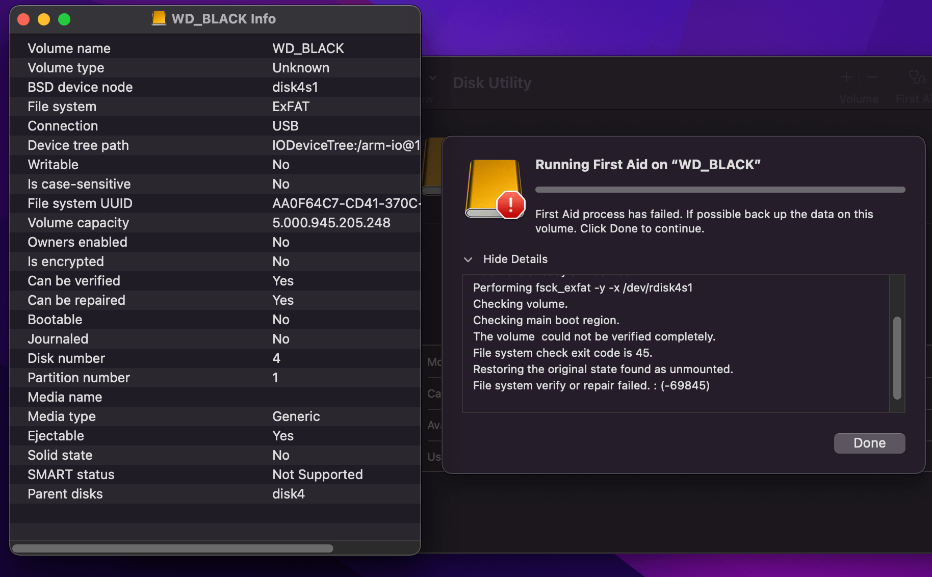 Failing to mount (error 49244) exFAT exte… Apple Community