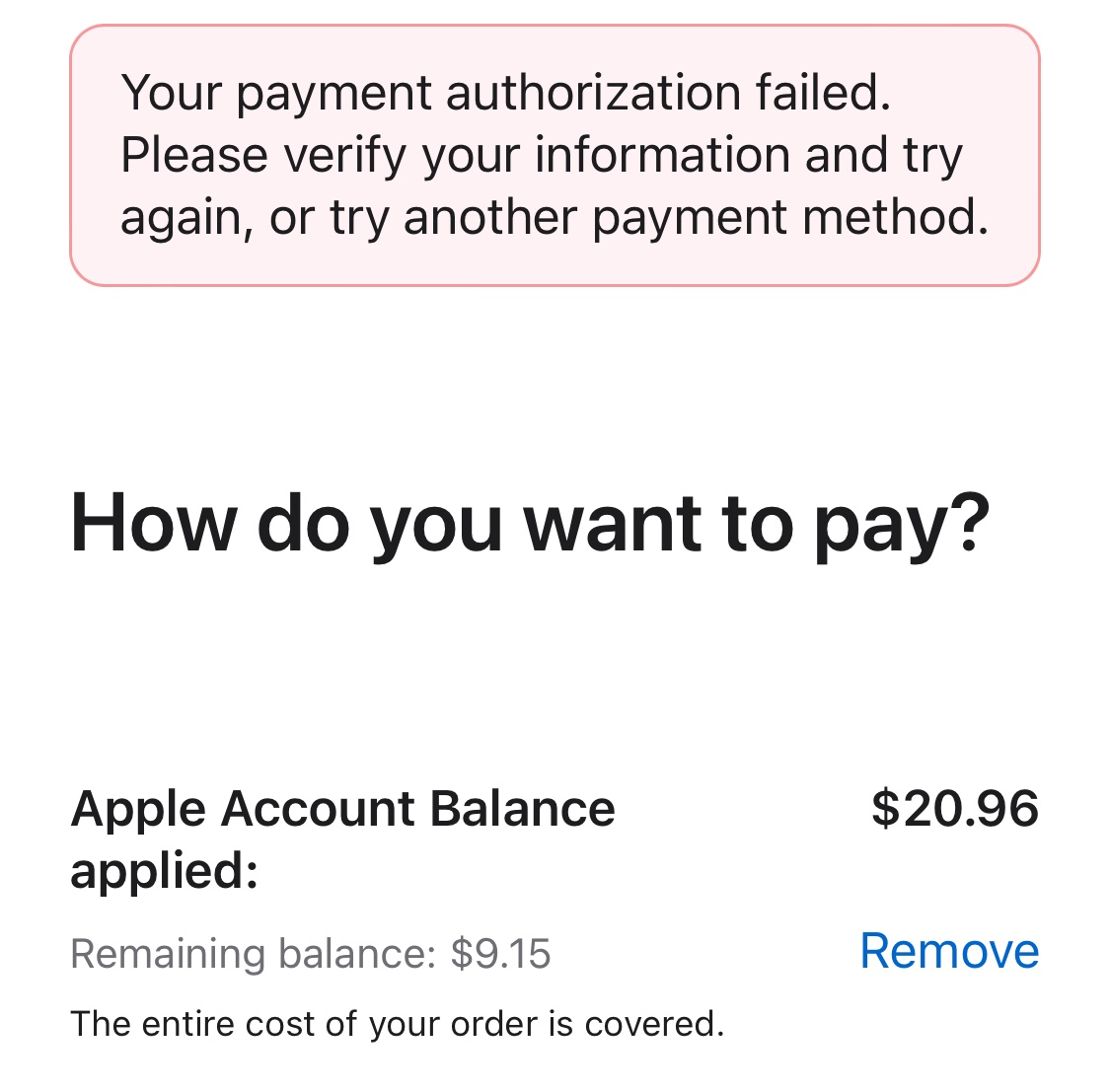 Cant pay with my apple id balance Apple Community