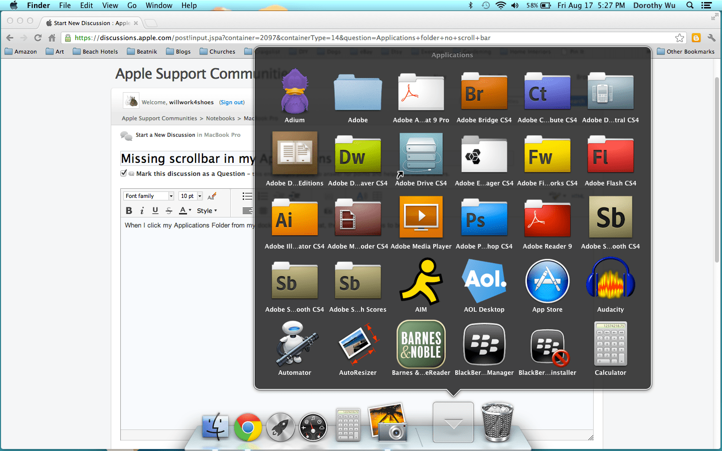 Missing Scroll Bar from Applications Fold… Apple Community