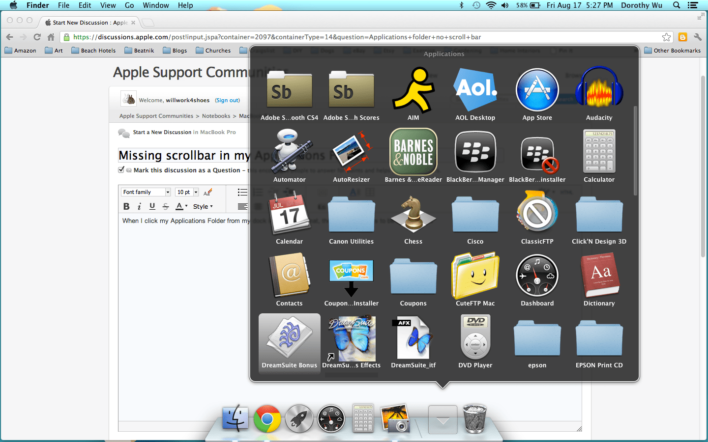 Missing Scroll Bar from Applications Fold… Apple Community