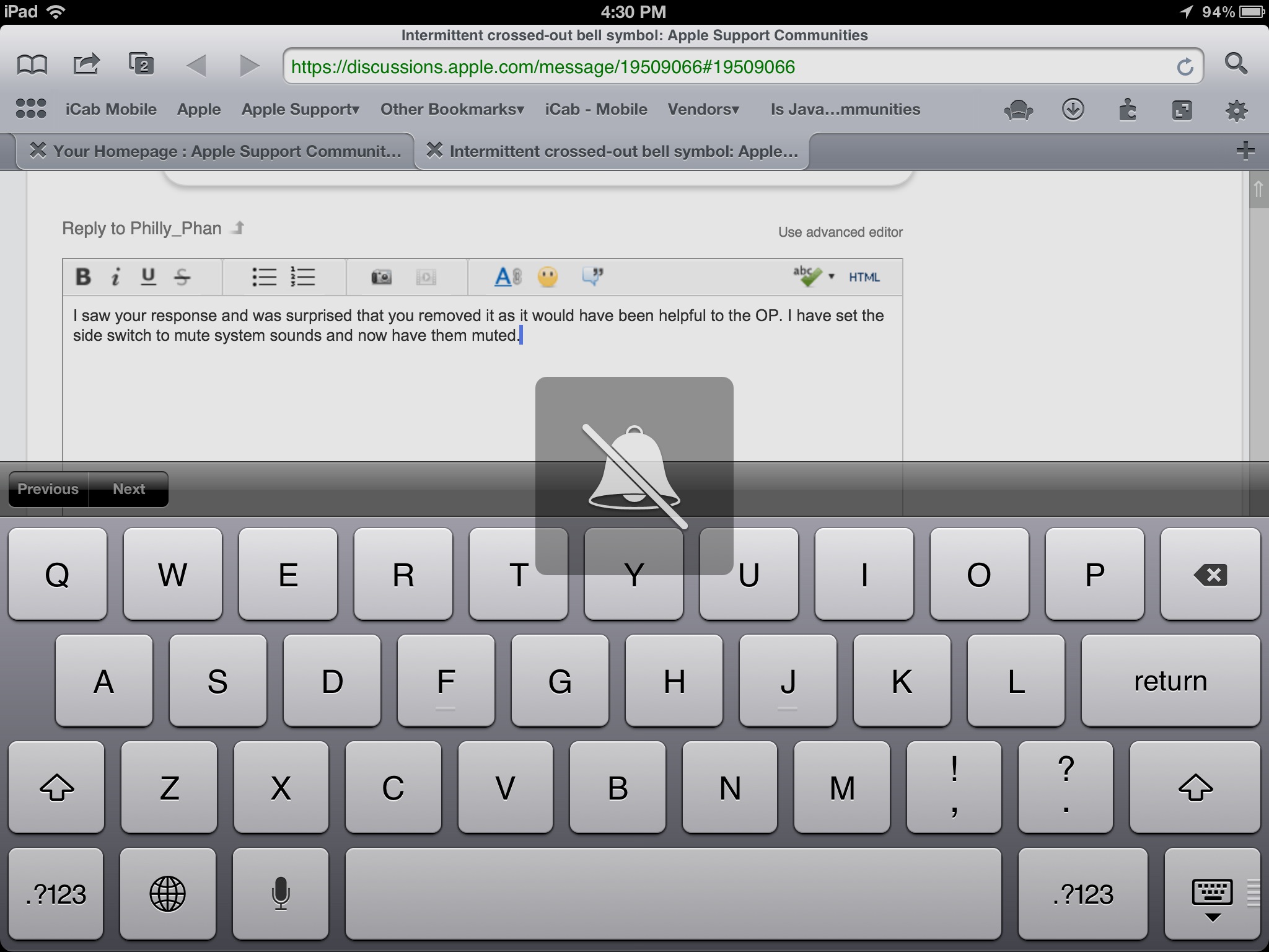 Intermittent crossedout bell symbol Apple Community