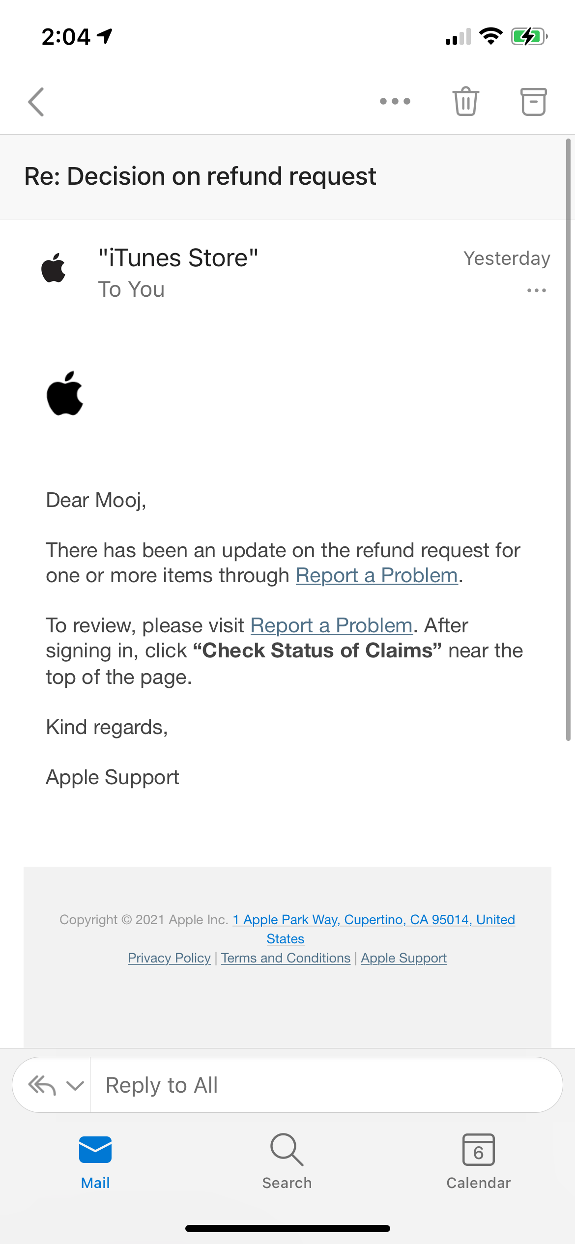 I requested a refund Apple Community