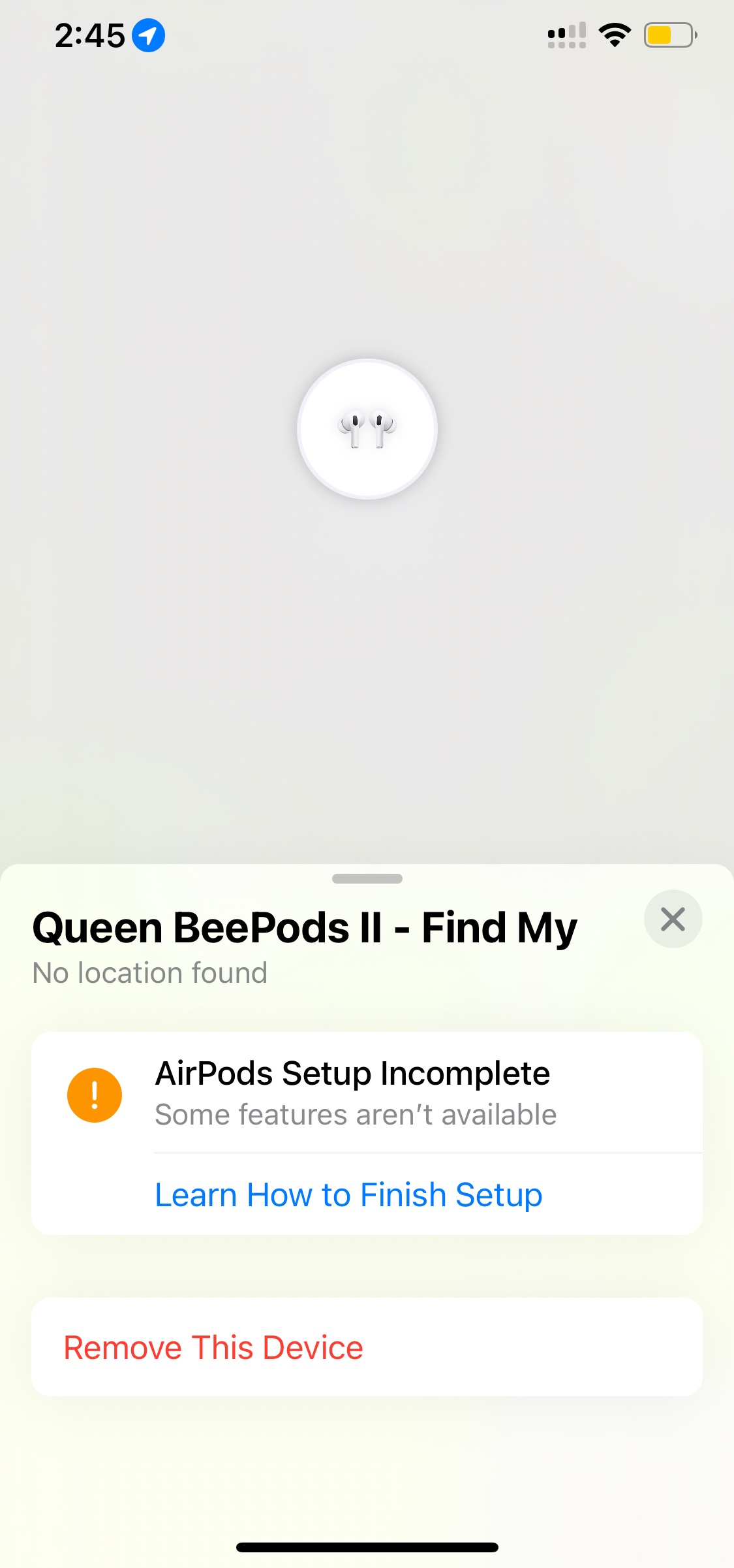 In Find My my AirPods have an exclamatio… Apple Community