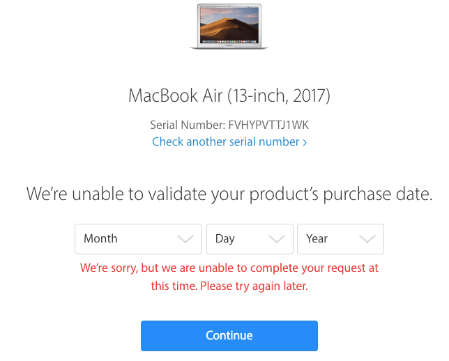 Not able to see MacBook Air's warranty Apple Community