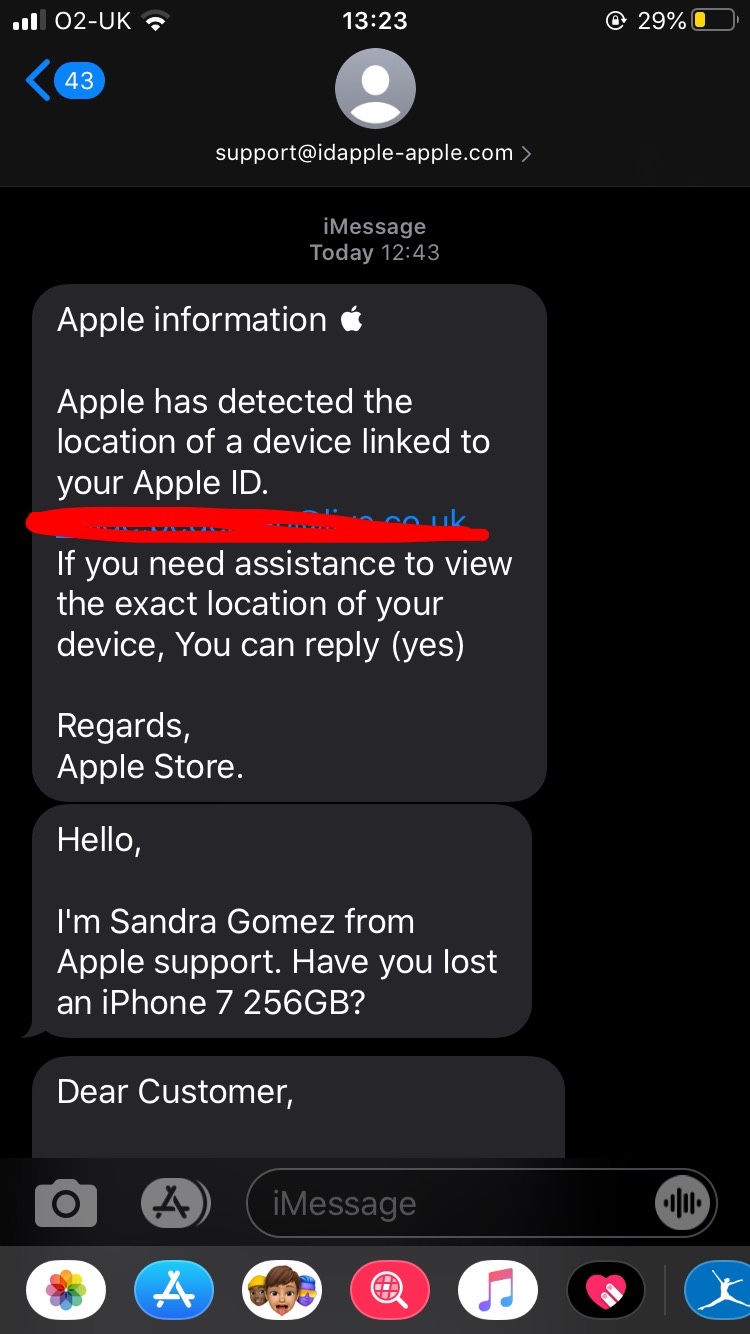 Text message regarding lost phone from ‘A… Apple Community