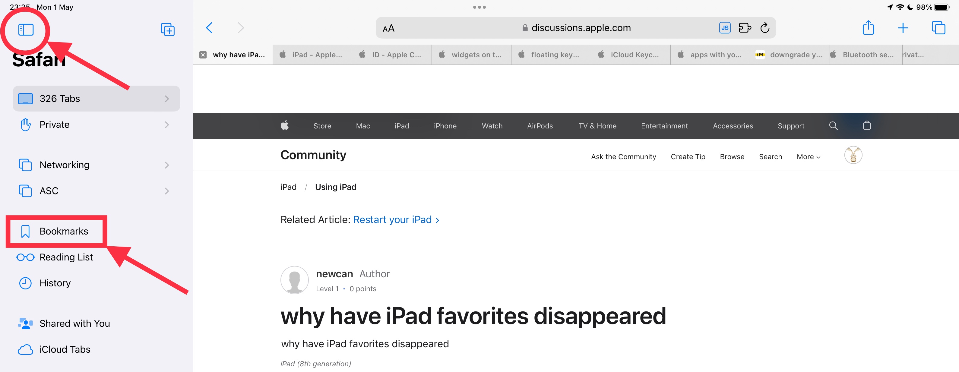 why have iPad favorites disappeared Apple Community