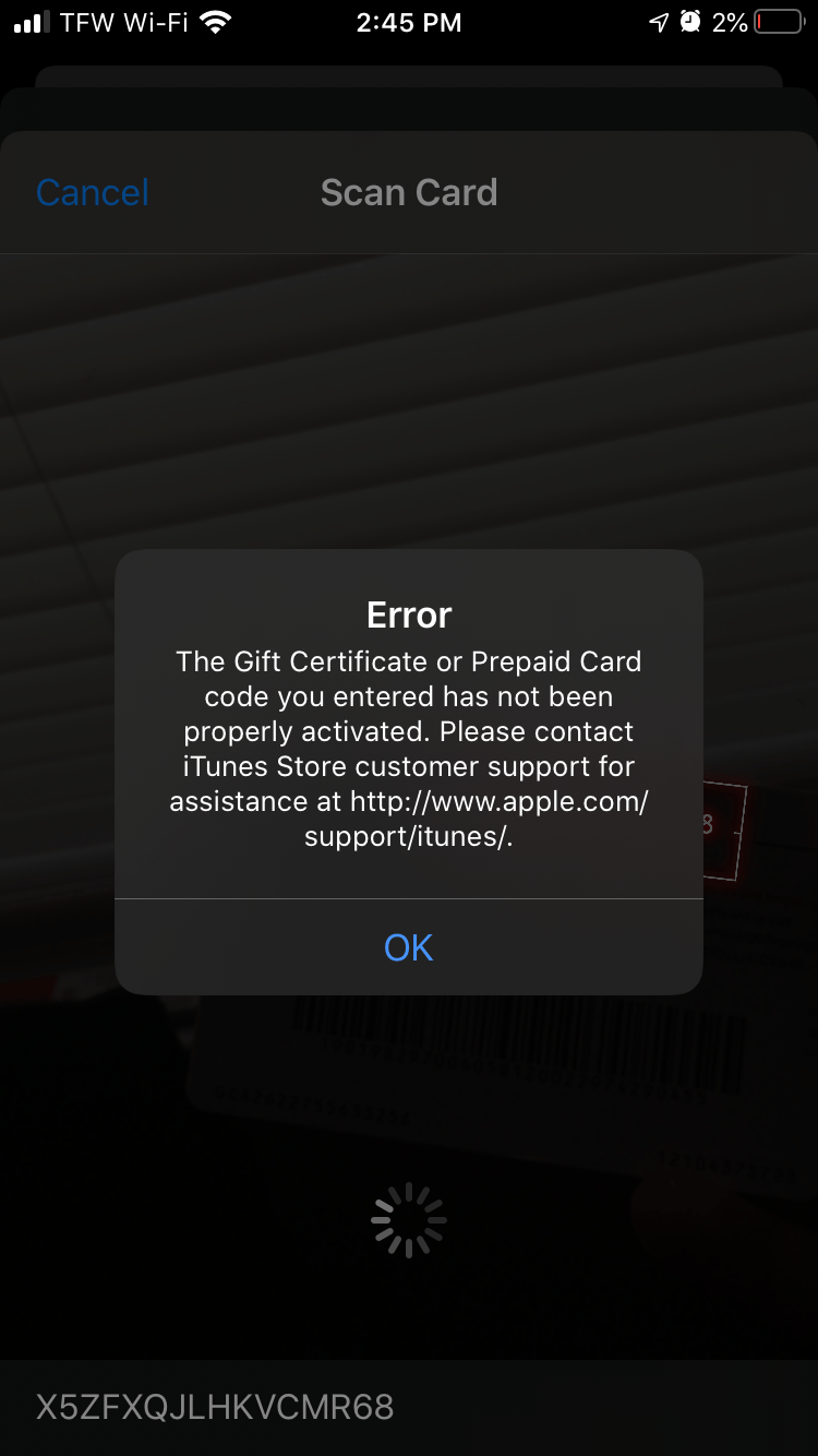 iTunes Gift Card Not Properly Activated Apple Community