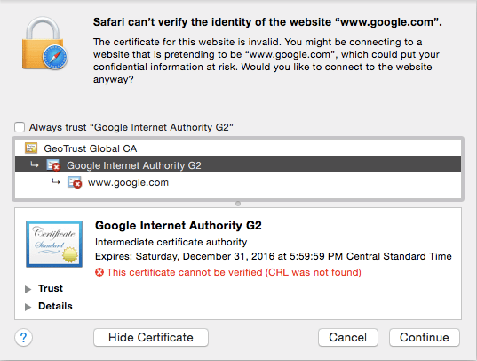 Google site certificates failing in Safari - Apple Community