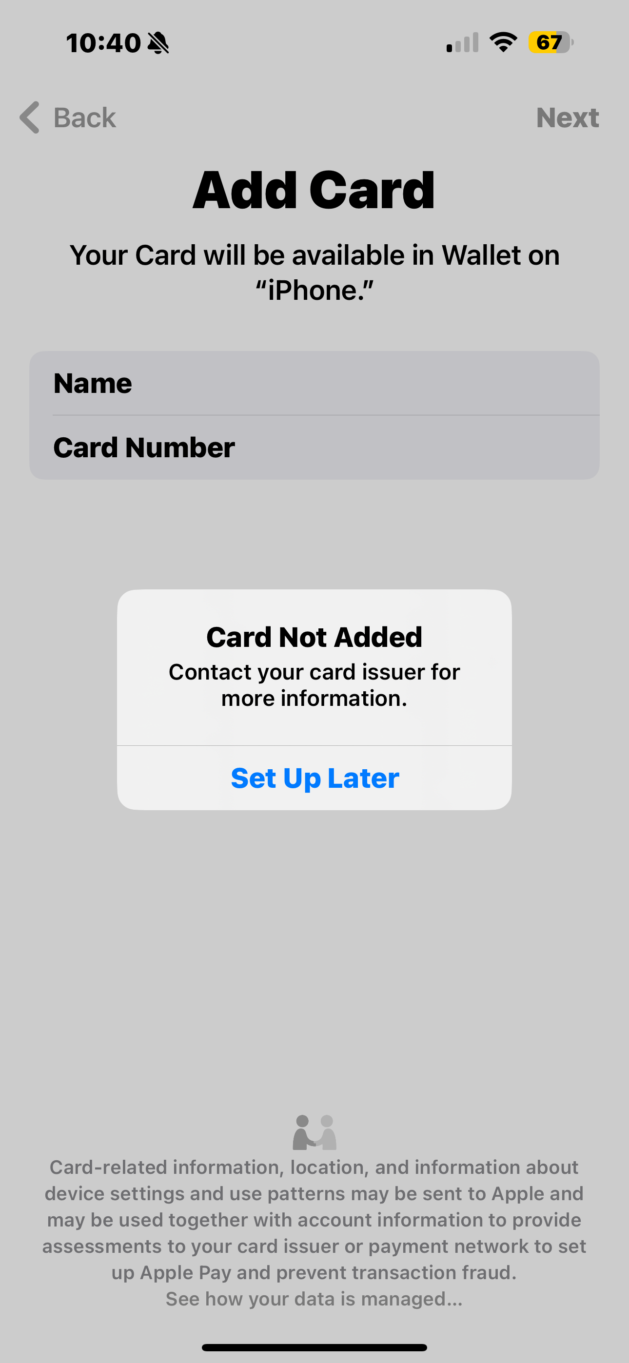 Cash app card add to my Apple Pay Apple Community