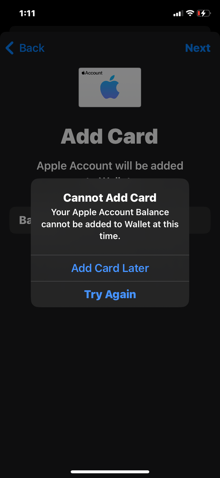 Can’t add My account balance to my wallet Apple Community