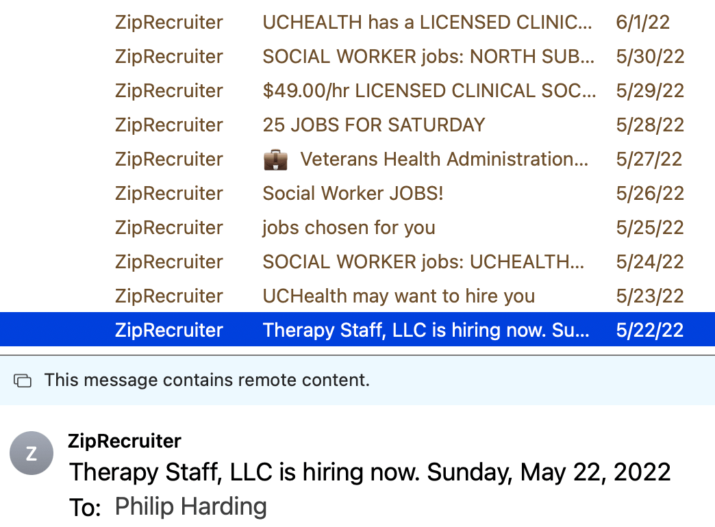How do I delete ZipRecruiter from my mail… Apple Community