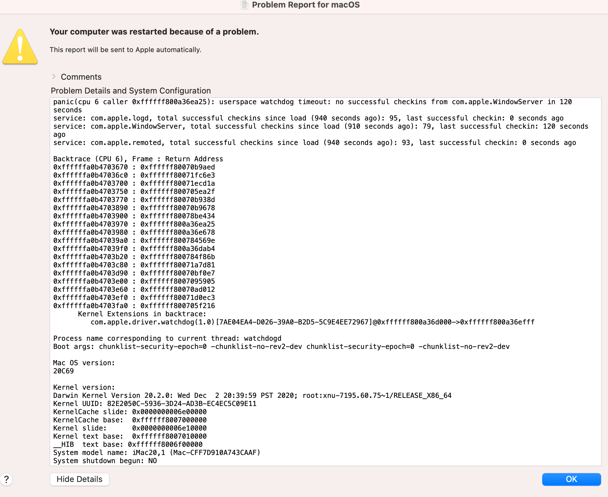panic (cpu 6 caller 0xffffff 800a36ea25) Apple Community
