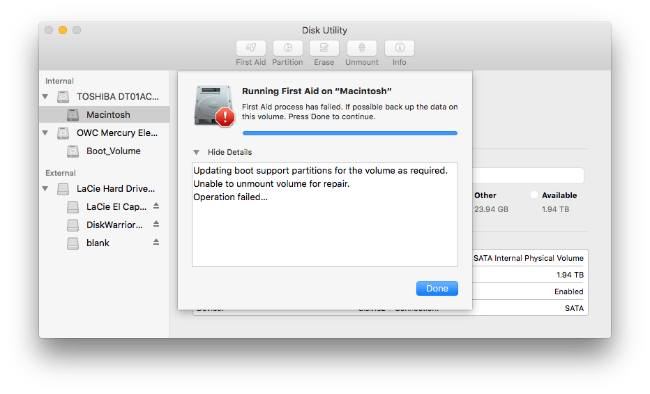 First Aid process fails on partition Apple Community