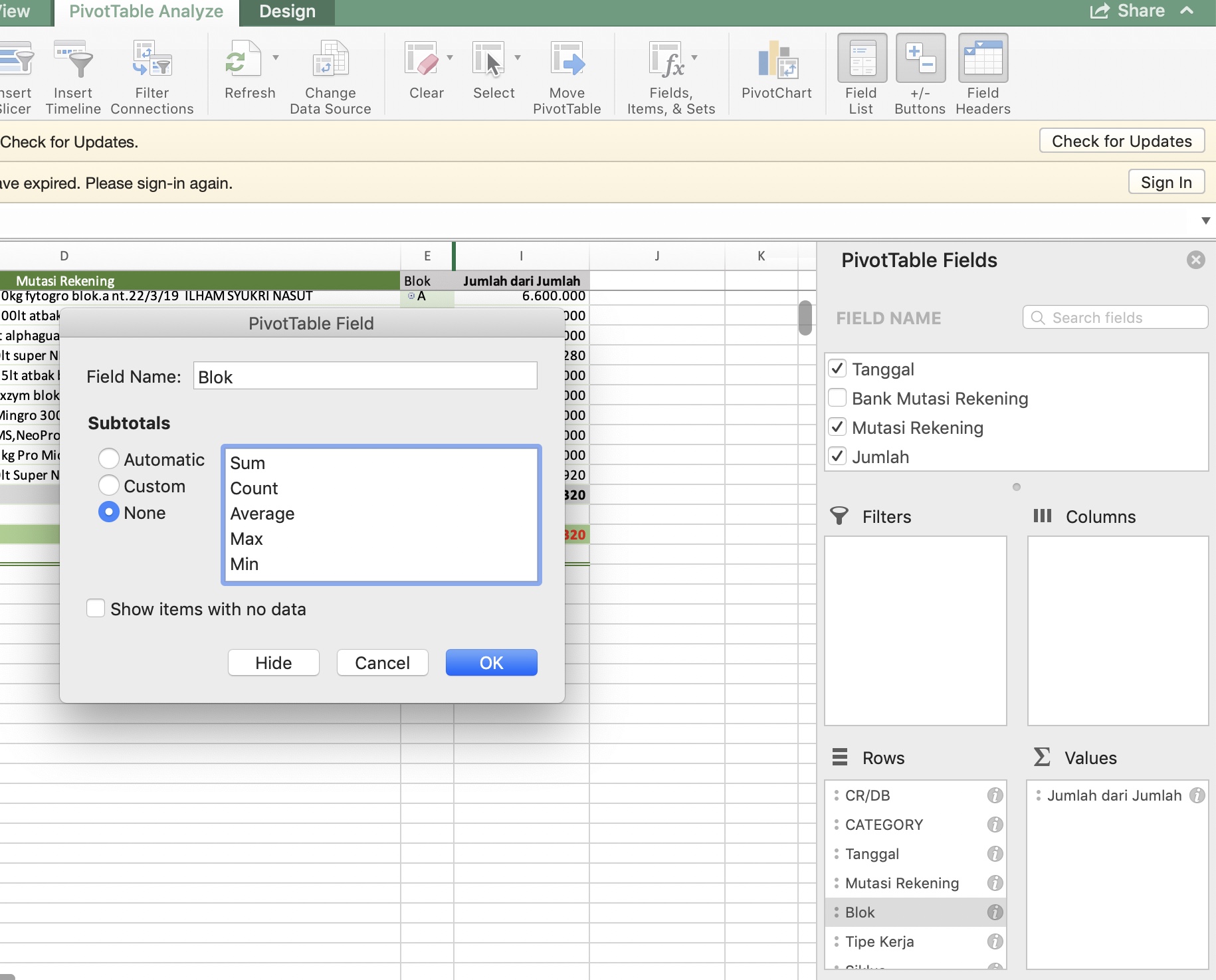 Field Settings of PivotTable Excel on Mac. Apple Community