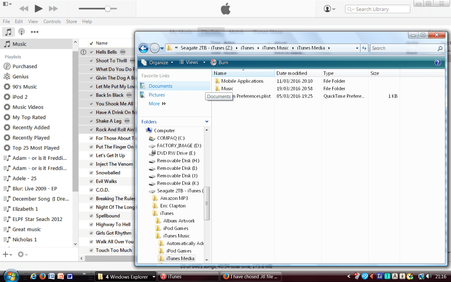 I have chosed .itl file on z Drive when o… Apple Community