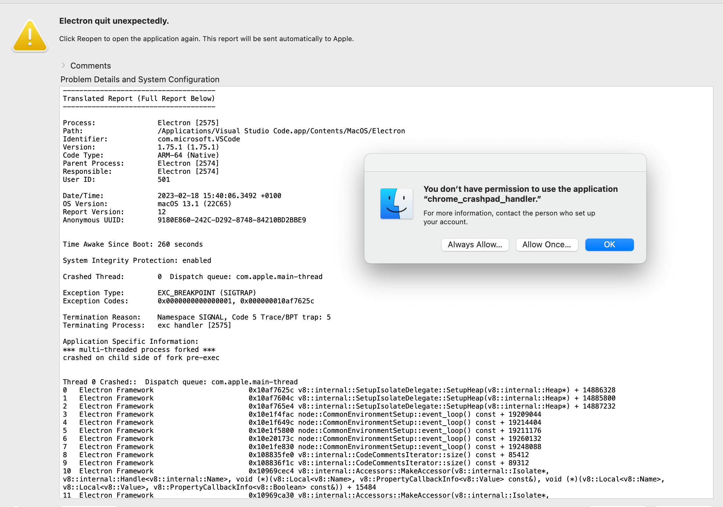 chrome_crashpad_handler permission and El… Apple Community