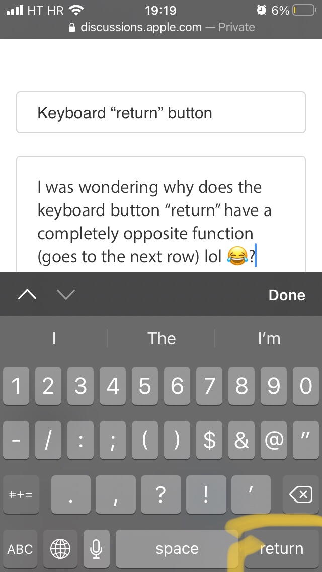 Keyboard “return” button Apple Community