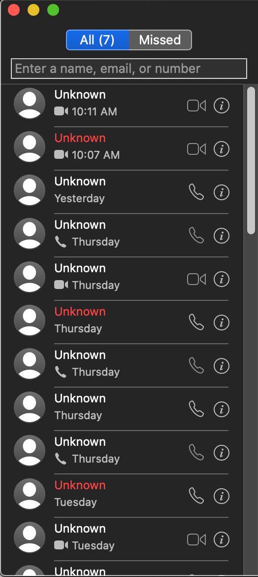 In FaceTime Contact Log, every call shows… Apple Community