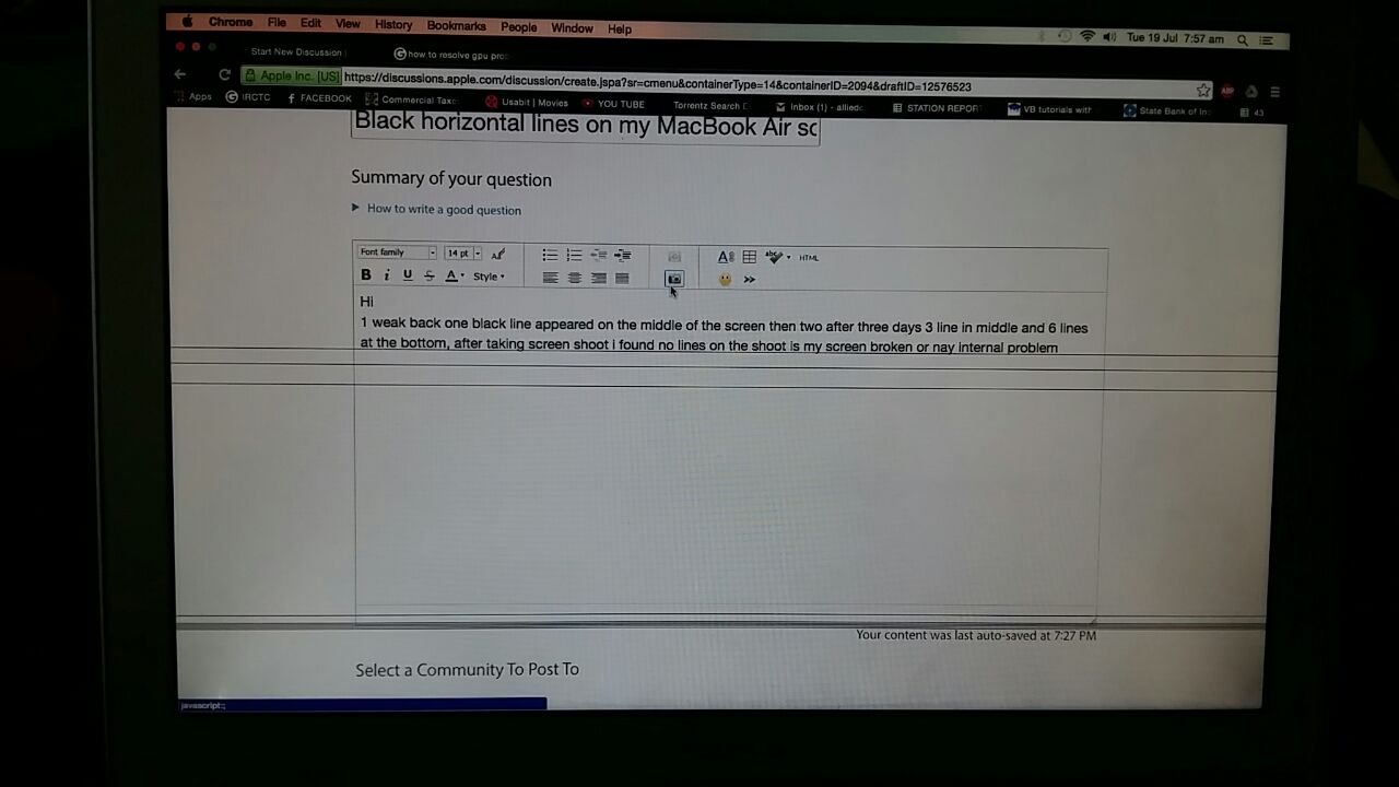 Black horizontal lines on my MacBook Air … Apple Community