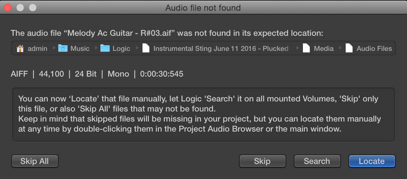 "Audio file not found” greyed out .logicx… Apple Community