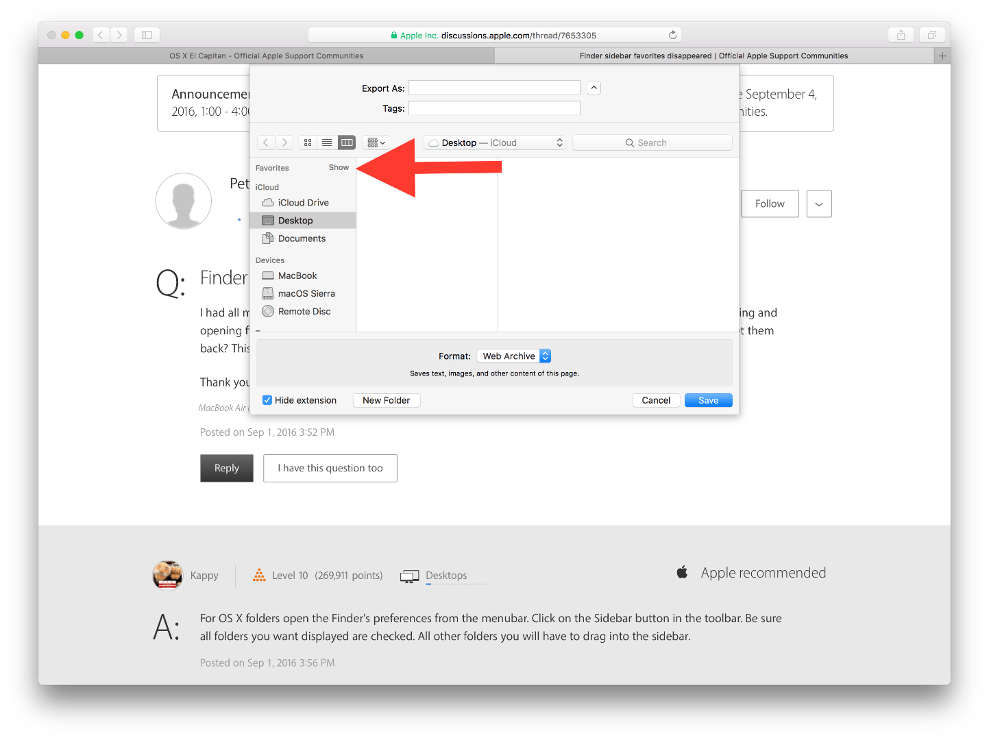 Finder sidebar favorites disappeared Apple Community