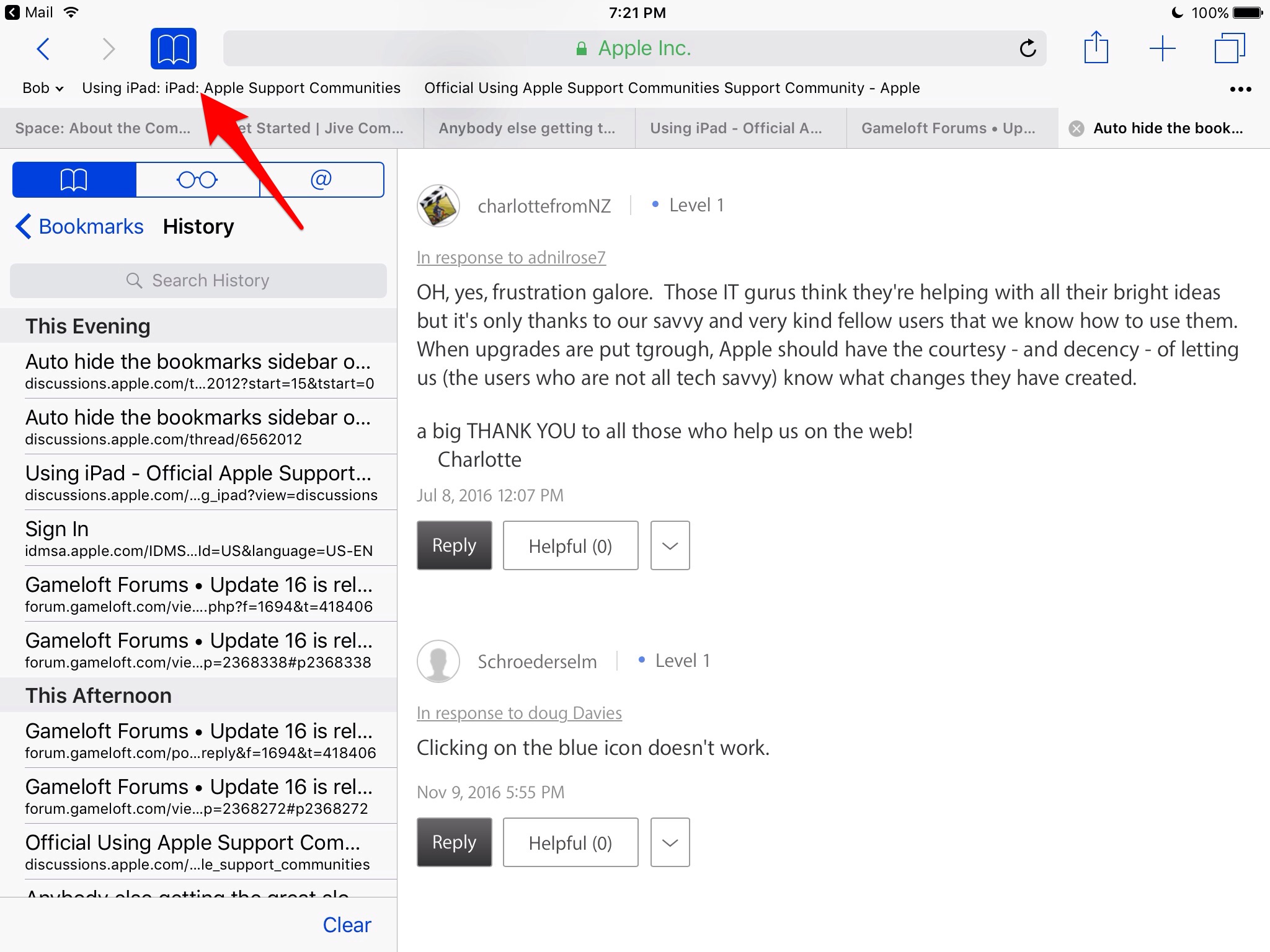 Auto hide the bookmarks sidebar on iPad i… Apple Community