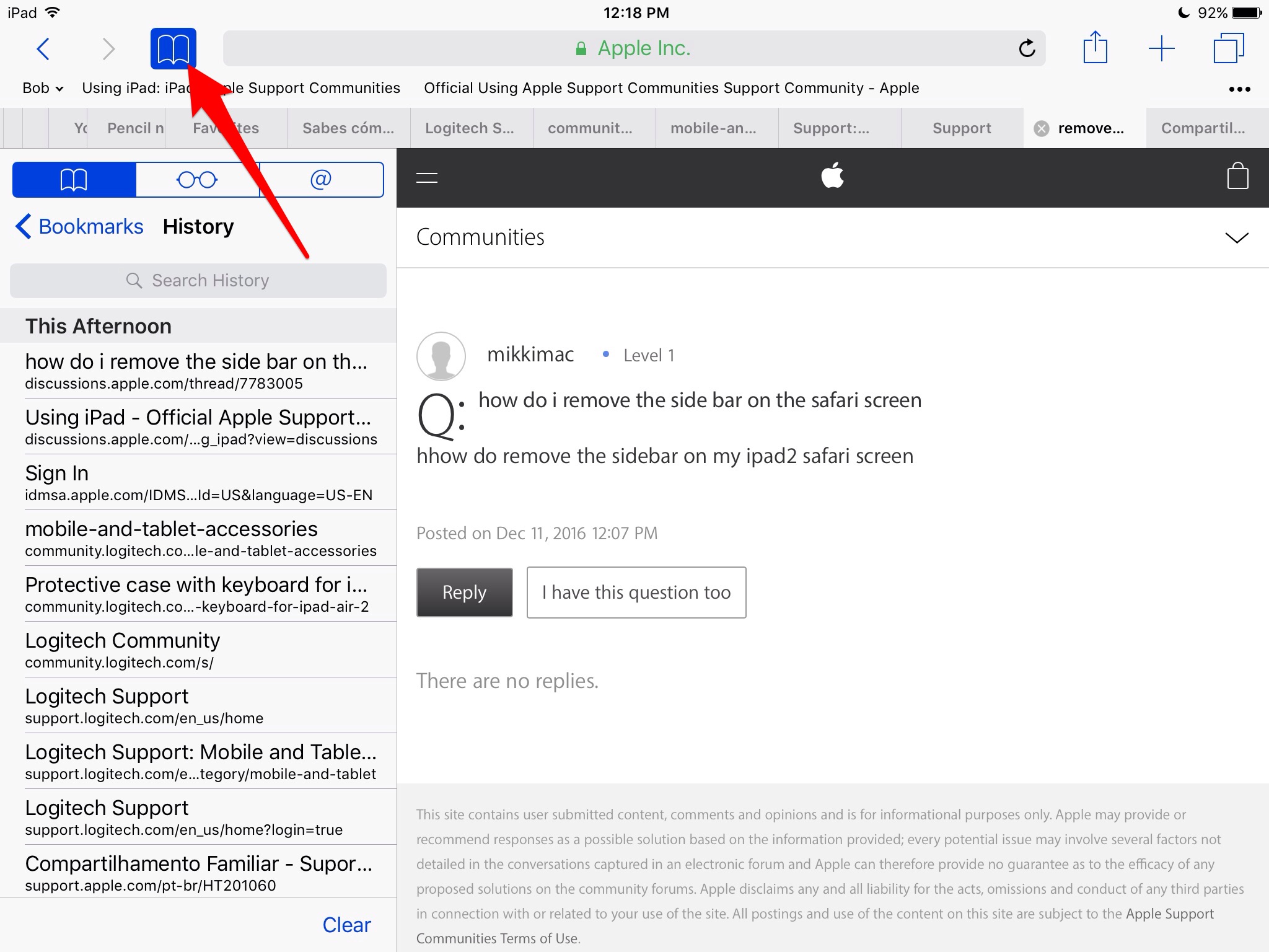 how do i remove the side bar on the safar… Apple Community