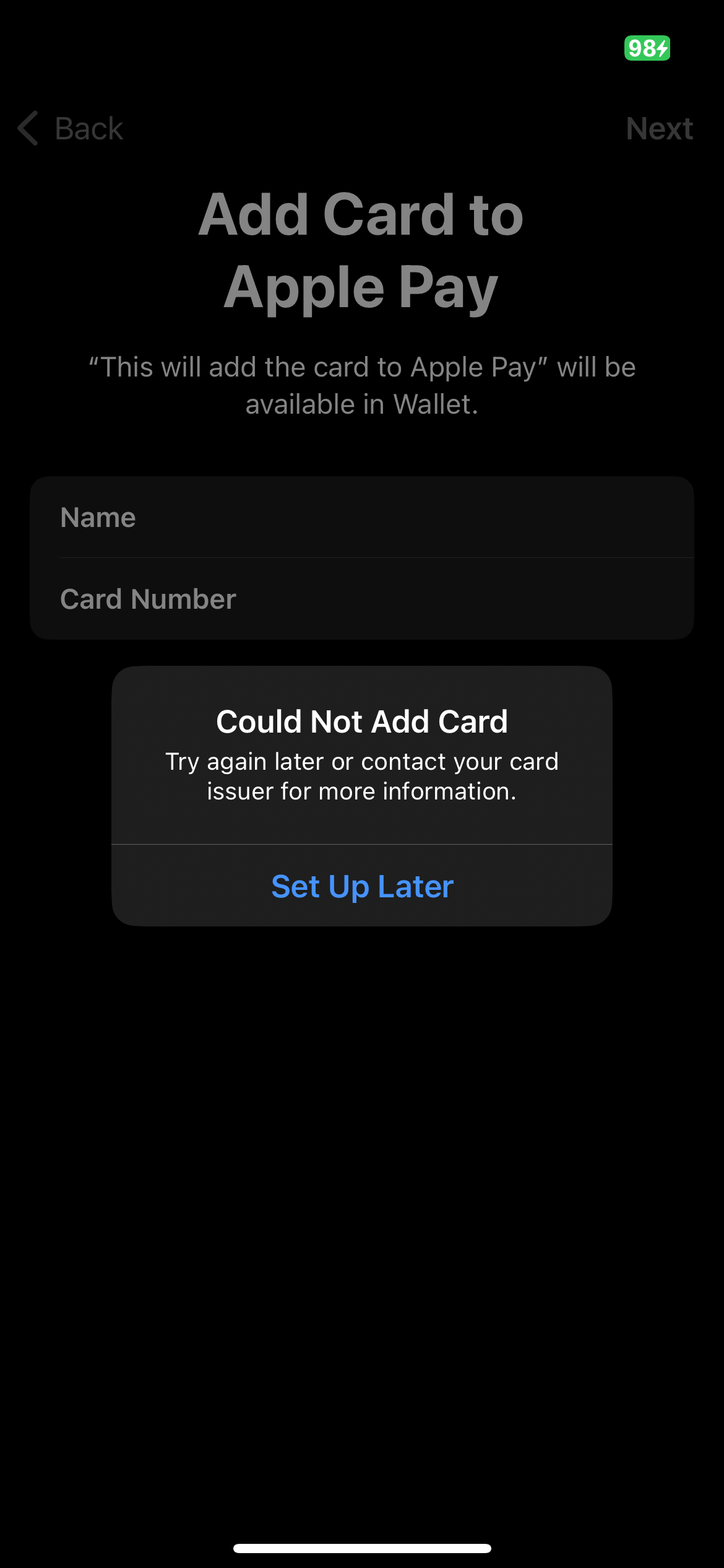 Cannot add card to apple wallet after upg… Apple Community