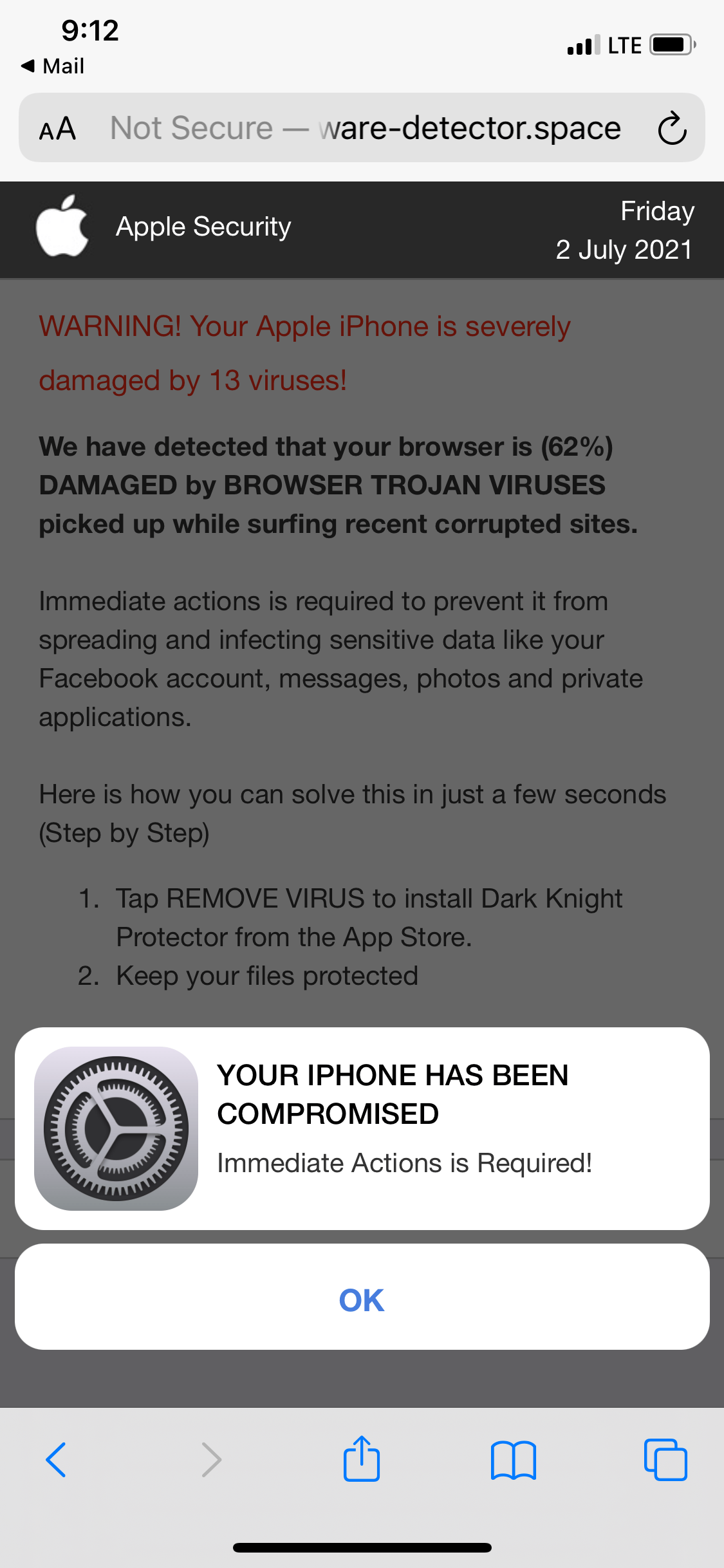 Notice of phone being infected by virus … Apple Community