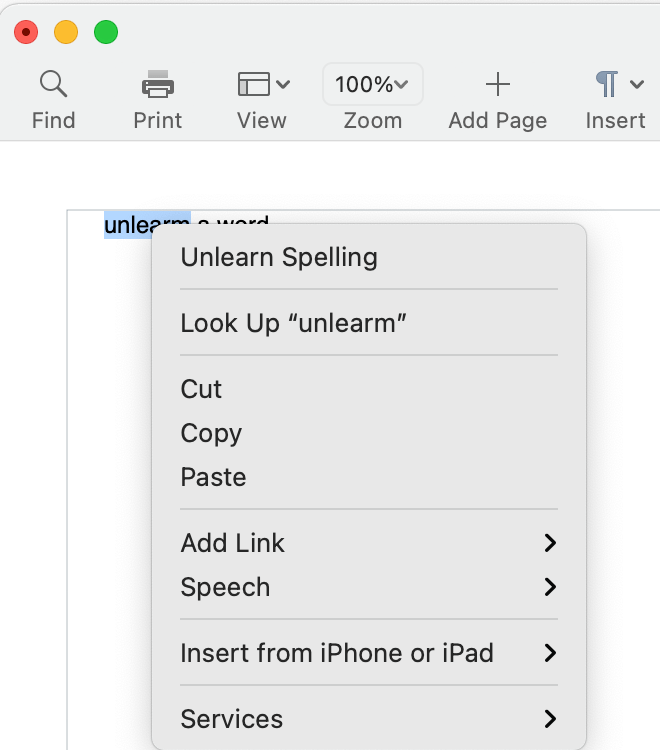 Undo Learn Spelling in Pages Apple Community