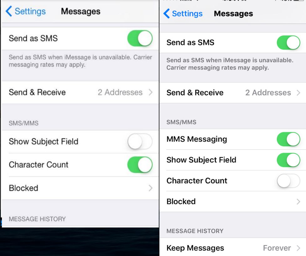 MMS messaging off/on button is missing NO… Apple Community