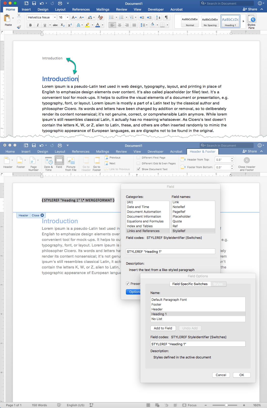 Insert section names in header or footer? Apple Community