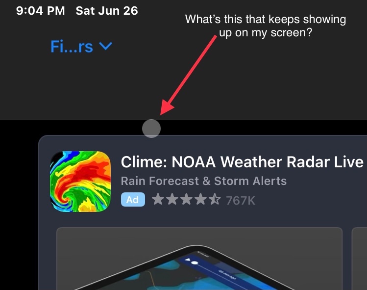 Grey circle in upper left corner of screen Apple Community