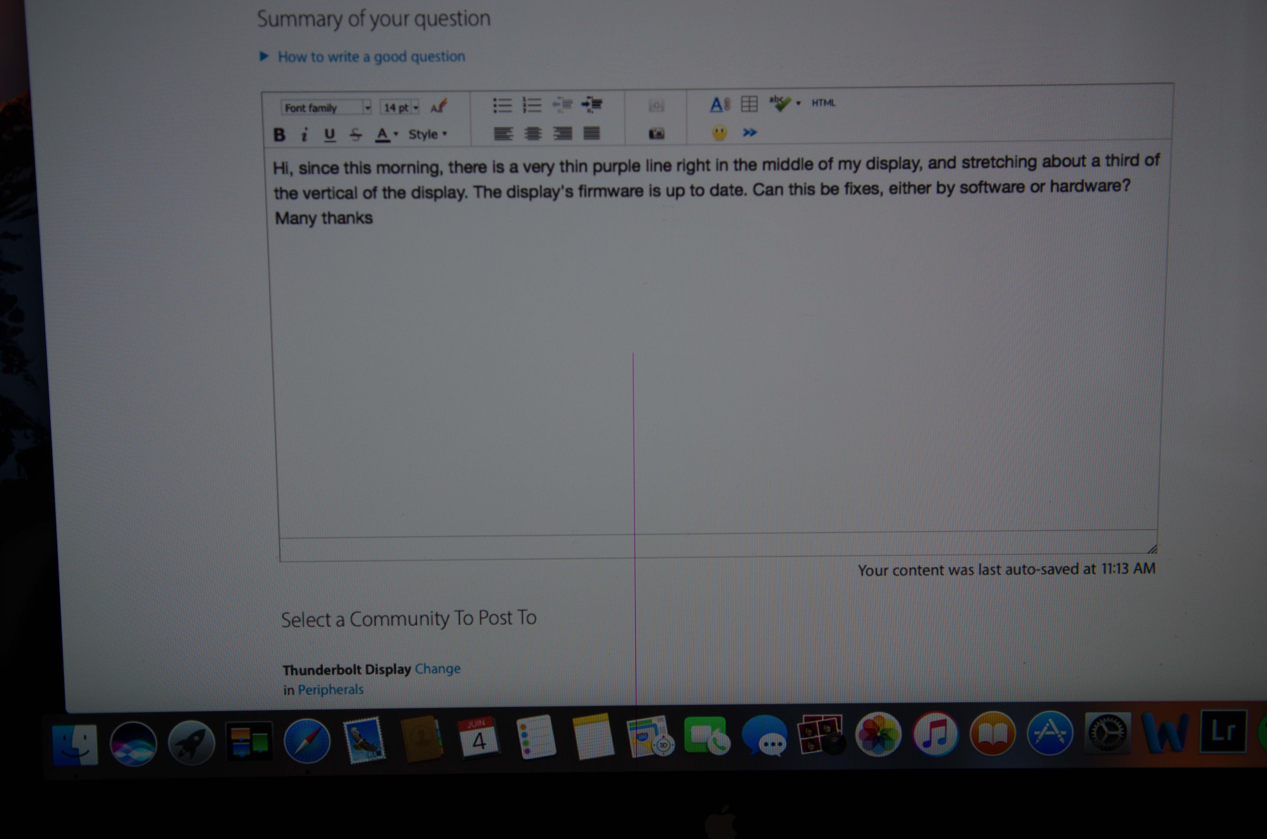 Thin purple line on display? Apple Community