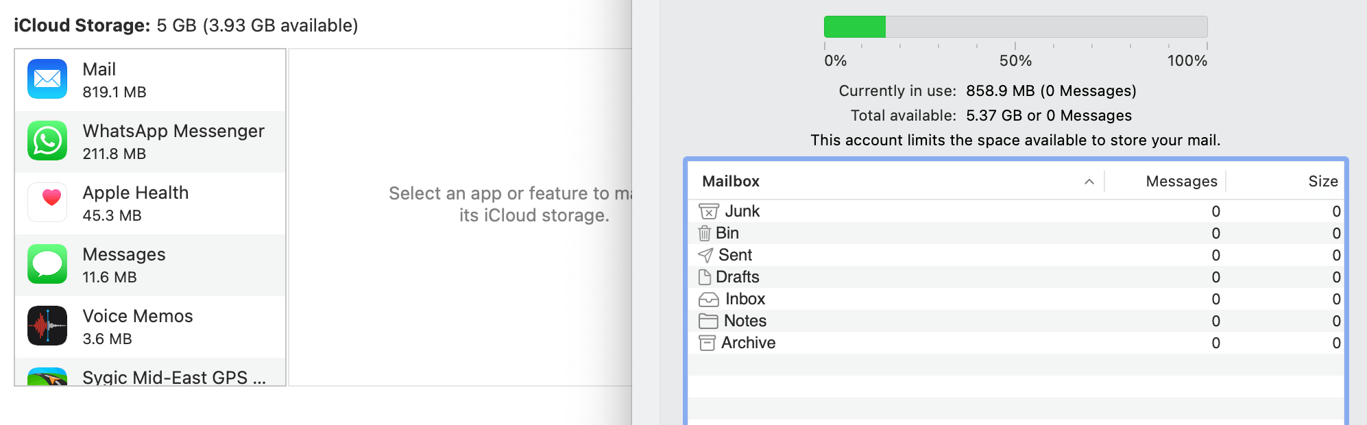 Why does mail take up 819.1 MB out of 5 G… Apple Community