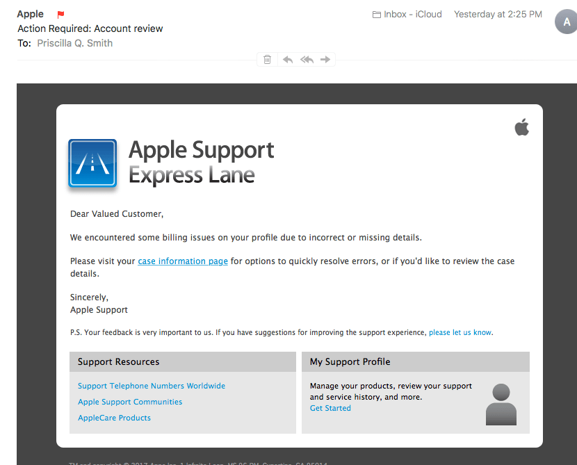 Apple Support Express Lane email states I… Apple Community